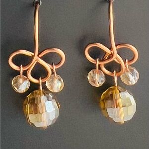 Copper and Amber Beaded Hand-Twisted Drop Earrings